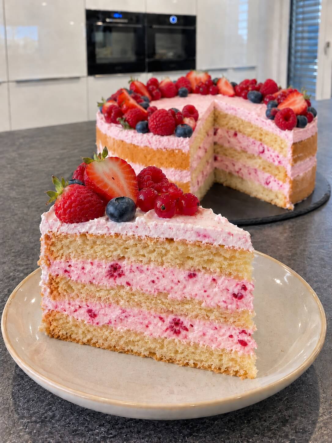 Himbeercreme für Torten selber machen, fruchtige Füllung aus Pudding und Sahne mit frischen oder tiefgekühlten Himbeeren